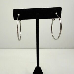 ATI BRCH Silver Tone Dangle Hoop Earrings Pierced Lobe Fashion Jewelry 1.5 in H